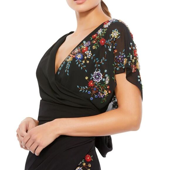 Mac Duggal 26530 Womens FAUX WRAP MULTI COLORED BEADED FLORAL GOWN Dress - Picture 4 of 15